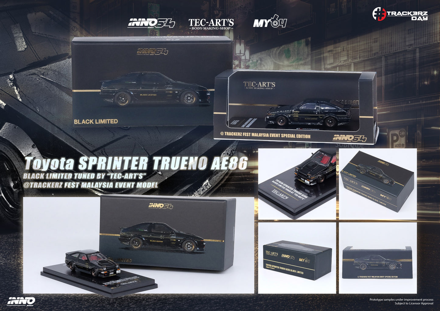 Inno64 Toyota Sprinter Trueno AE86 Black Limited Tunes by Tec-Art's 1:64