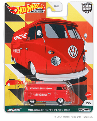 Hot Wheels Deutchland Design Volkswagen T1 Panel Bus Porsche Red with Sterling Protector Case 1:64
