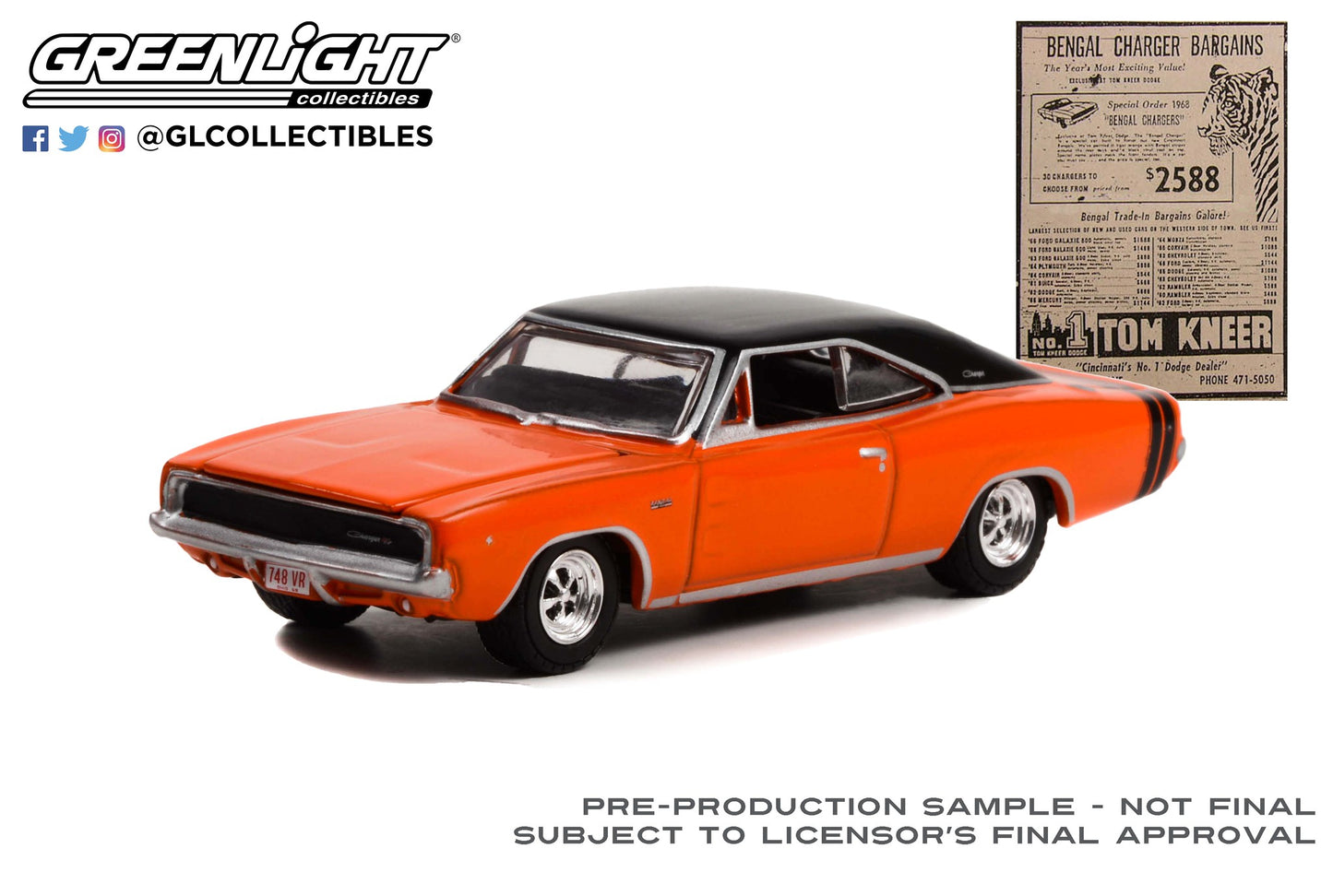 Greenlight Bengal Charger 1968 Dodge Bengal Charger R/T Orange 1:64