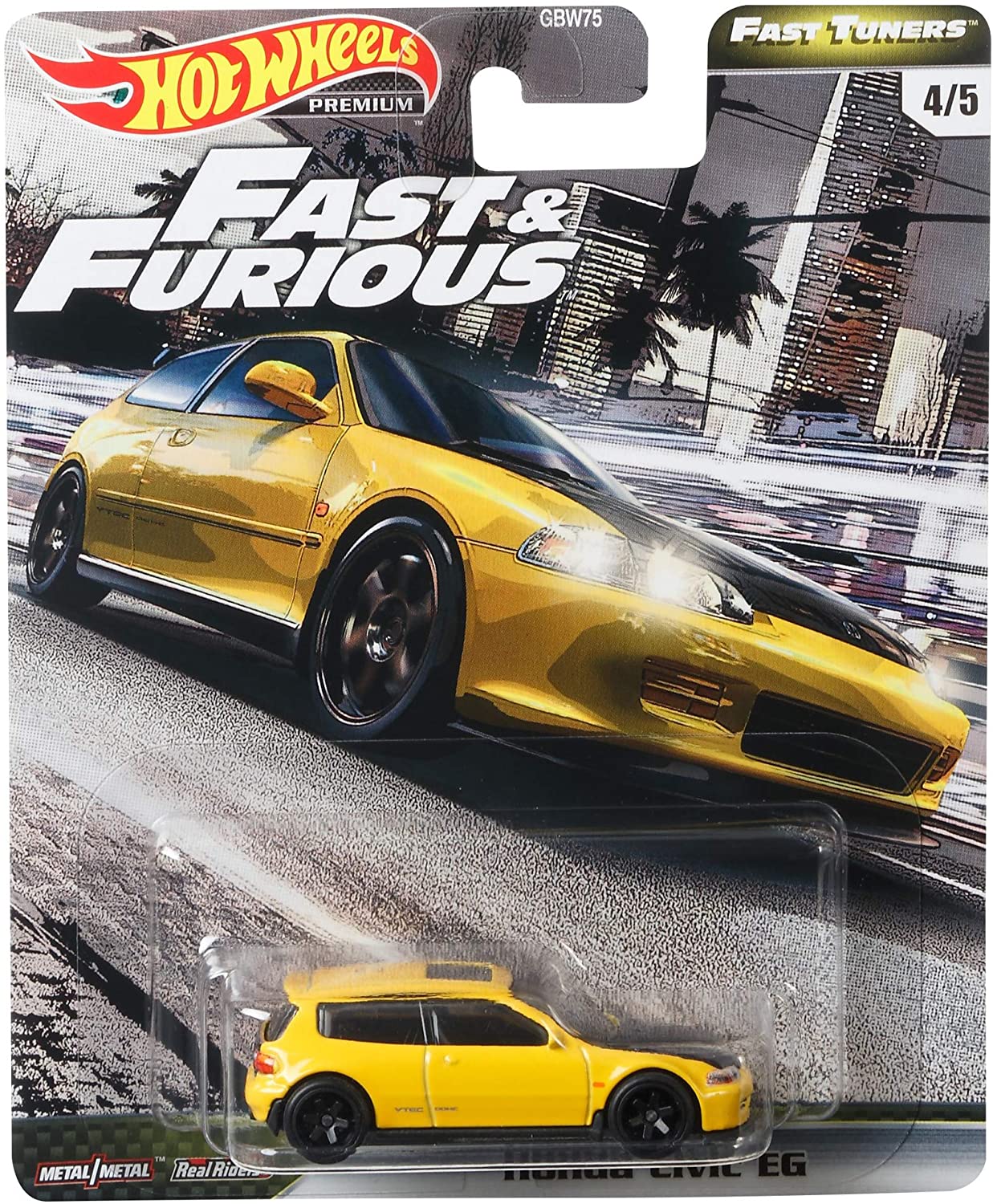 NEW DAMAGE CARD & BUBBLE Hot Wheels Fast & Furious Fast Tuners Honda Civic EG Yellow 1:64