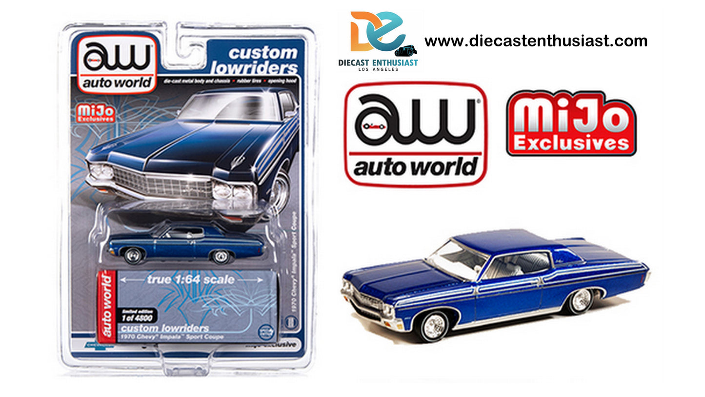 Auto World Mijo Exclusive Custom Lowriders 1970 Chevy Impala Sport Coupe Blue 1:64