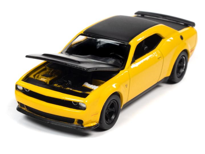 Auto World 2018 Dodge Challenger Demon Yellow Jacket w/Flat Black Hood 1/64