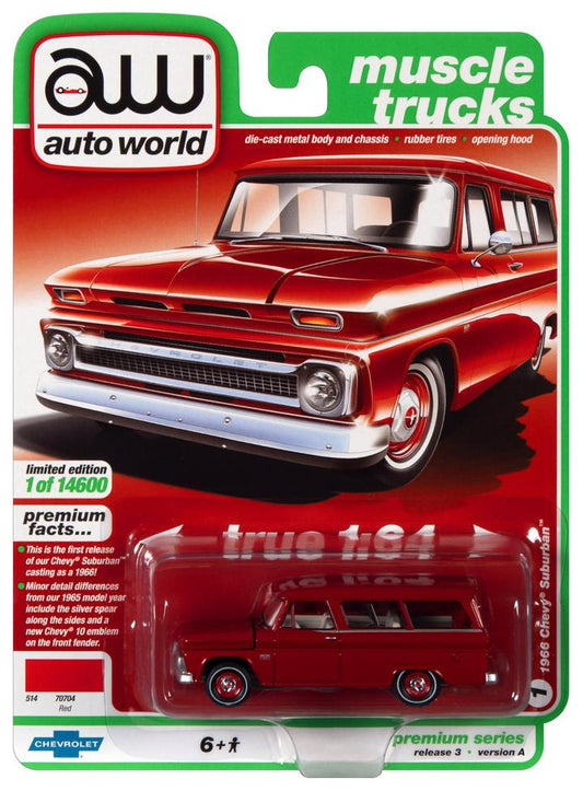 Auto World 1965 Chevrolet Suburban Red 1:64