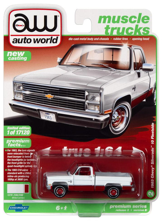 Auto World Muscle Trucks 1983 Chevy Silverado 10 Fleetside White Carmine 1:64