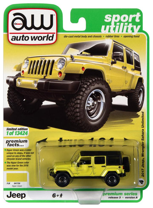 Auto World Sport Utility 2017 Jeep Wrangler Sahara Unlimited Hyper Green 1:64