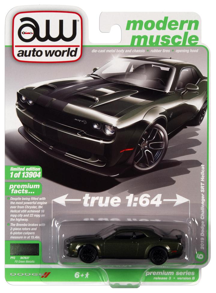 Auto World Modern Muscle 2019 Dodge Challenger Hellcat F8 Green Metallic 1:64