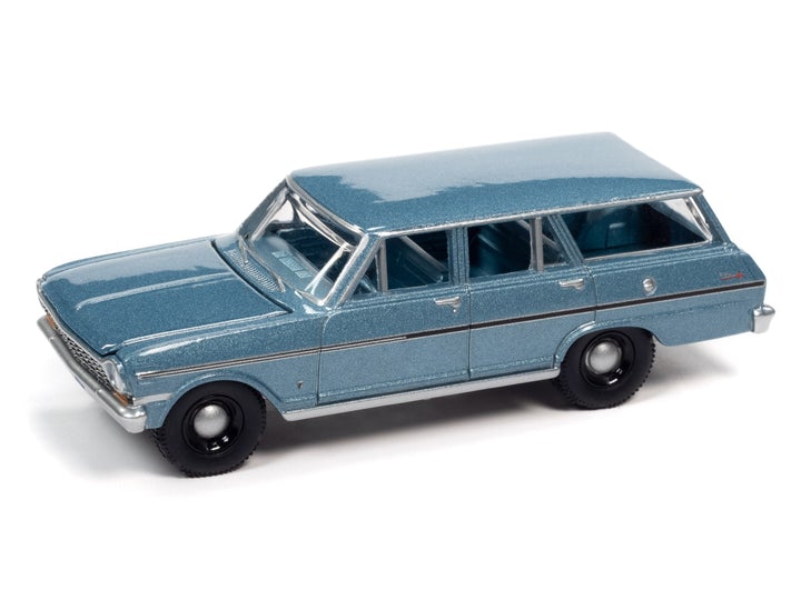 Auto World 1963 Chevy II Nova 400 Wagon Silver Blue Poly 1:64