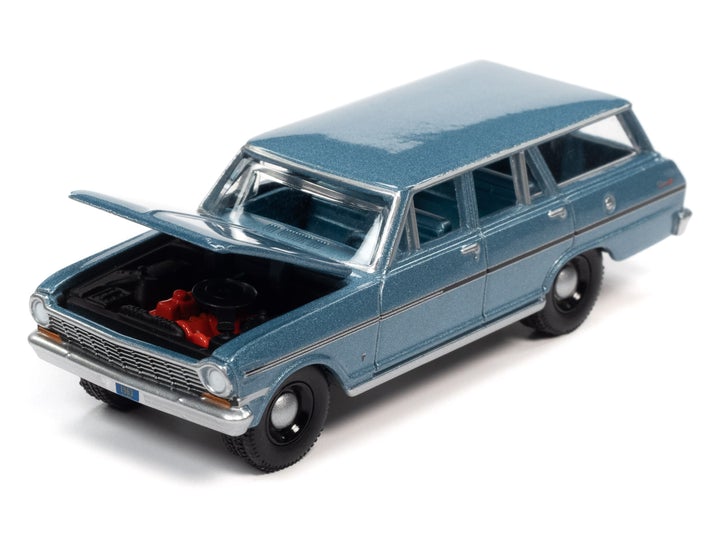 Auto World 1963 Chevy II Nova 400 Wagon Silver Blue Poly 1:64