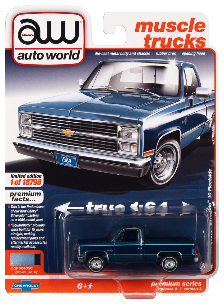 Auto World 1984 Chevrolet Silverado 10 Fleetside Light & Dark Blue Poly 1:64