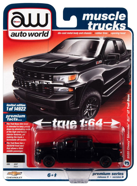 Auto World Muscle Trucks 2020 Chevy Silverado ZL1 LT Trail Boss Black 1:64