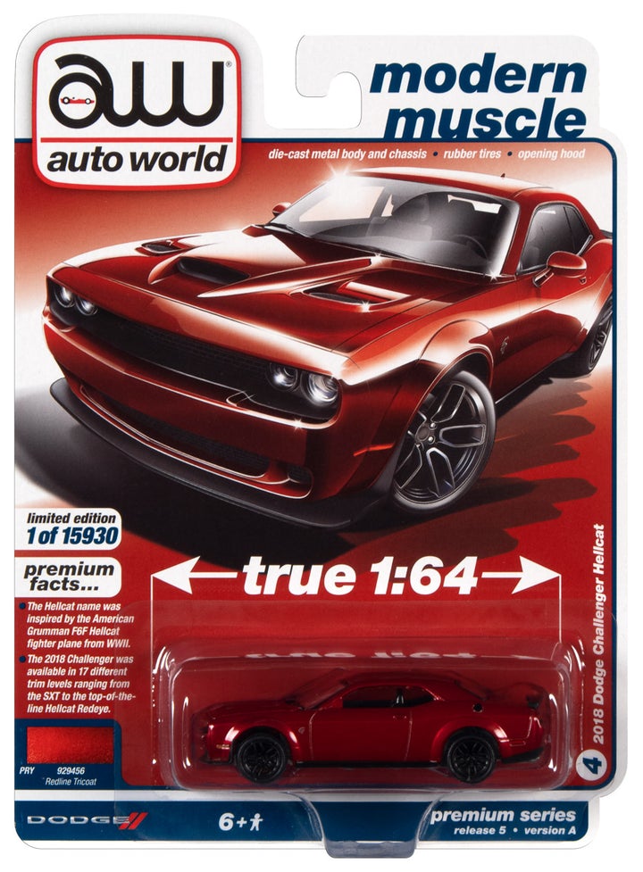 Auto World Modern Muscle 2018 Dodge Challenger Hellcat Redline Tricoat 1:64