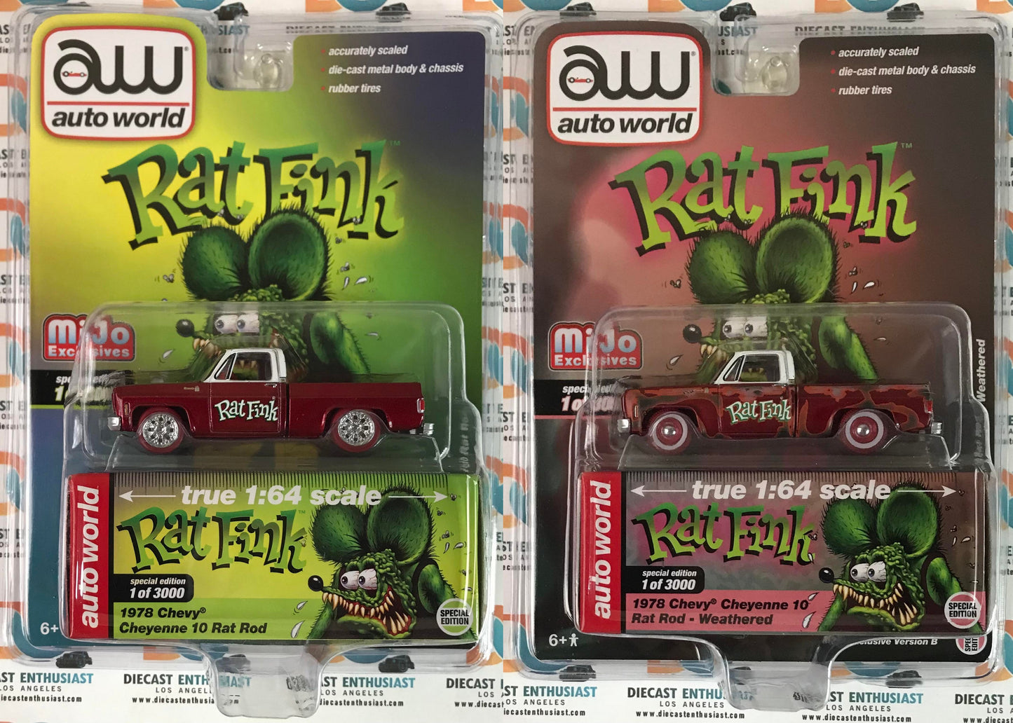 CHASE Auto World Mijo Exclusives Rat Fink 1978 Chevy Cheyenne 10 Rat Rod & Weathered 1:64