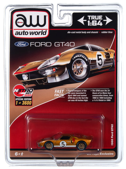 Auto World Nitro XGT Exclusives 1966 Ford GT40 Gold #5 1:64