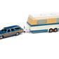 Johnny Lightning Truck Trailer 1973 Chevy Caprice Wagon with Camper Trailer Blue 1:64
