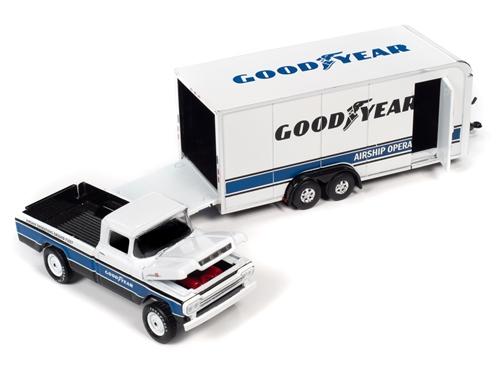 Johnny Lightning Truck Trailer 1959 Ford F250 with Enclosed Car Trailer Goodyear 1:64