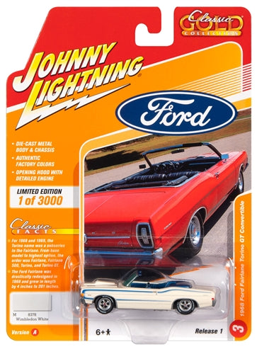 Johnny Lightning 1968 Ford Fairlane Torino GT Convertible Wimbledon White 1:64