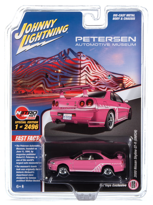 Johnny Lightning Petersen Automotive Museum Exclusives 2000 Nissan Skyline GTR BNR34 Pink 1:64