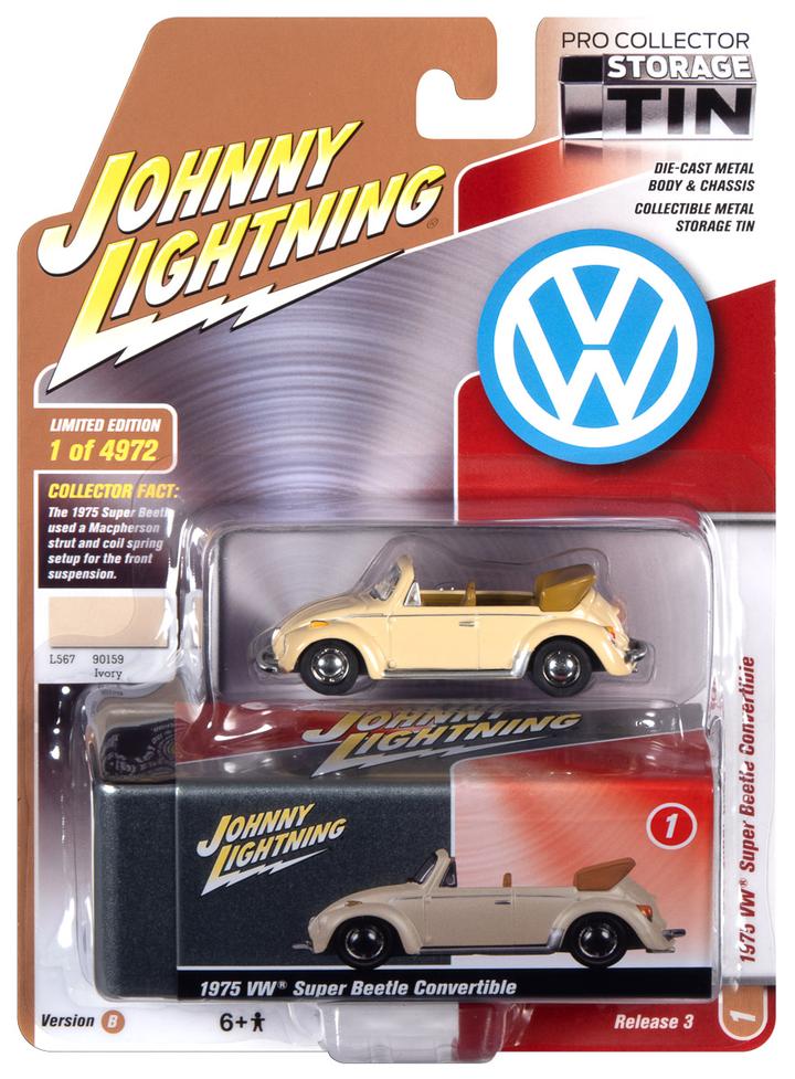 Johnny Lightning Tin 1975 Volkswagen VW Beetle Convertible Cream 1/64