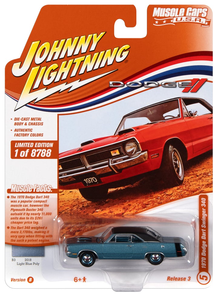 Johnny Lightning 1970 Dodge Dart Swinger 340 Light Blue Poly 1:64