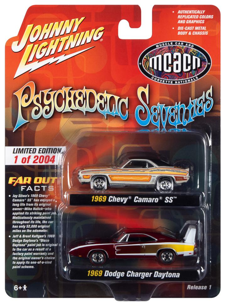 Johnny Lightning Psychedelic Seventies 1969 Chevy Camaro SS 1969 Dodge Charger Daytona 1:64