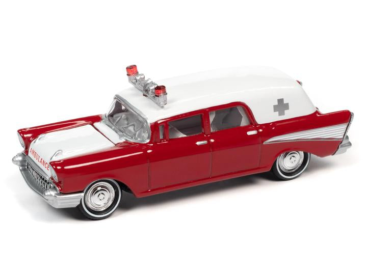 Johnny Lightning 1957 Chevy Ambulance Hearse Red 1:64