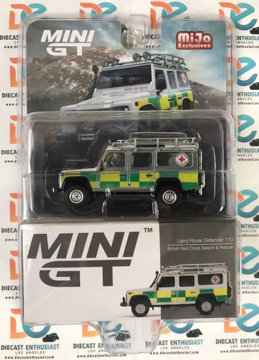 CHASE Mini GT Mijo Exclusive World Wide 159 Land Rover Defender 110 British Red Cross Search & Rescue RHD 1:64