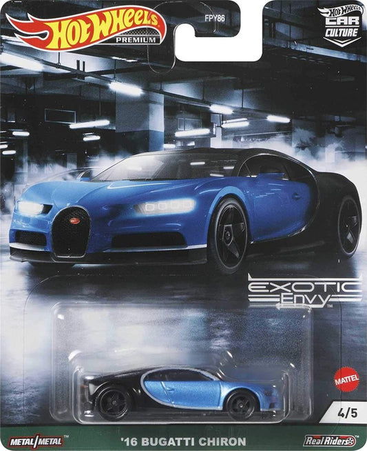 Hot Wheels Exotic Envy 16 Bugatti Chiron Blue with Sterling Protector Case 1:64