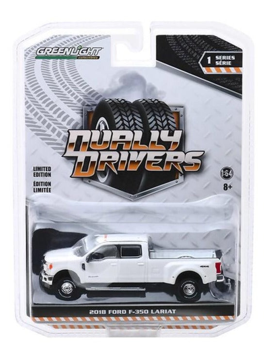 Greenlight Dually Drivers 2018 Ford F 350 Lariat White 1:64