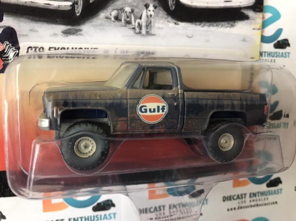 BAD CARD CRACKED BUBBLE Auto World CTC Exclusives 1978 Chevy K10 Pickup 4X4 Gulf Rusty Navy Blue 1:64