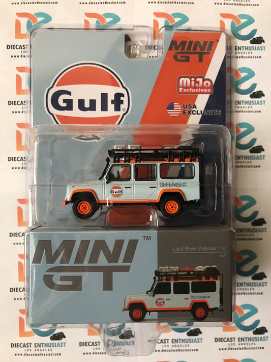 Mini GT Mijo Exclusive 156 Land Rover Defender 110 Gulf Oil Livery 1:64