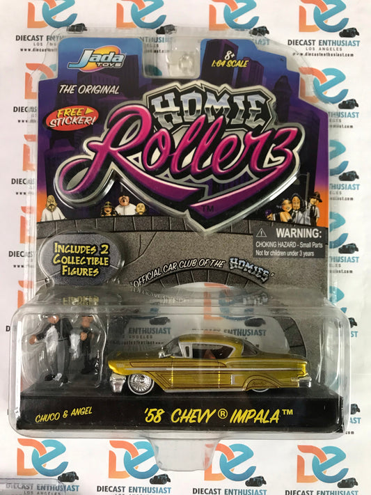 Jada Toys Homie Rollerz Lowrider 58 Chevy Impala Gold with Figures 1:64