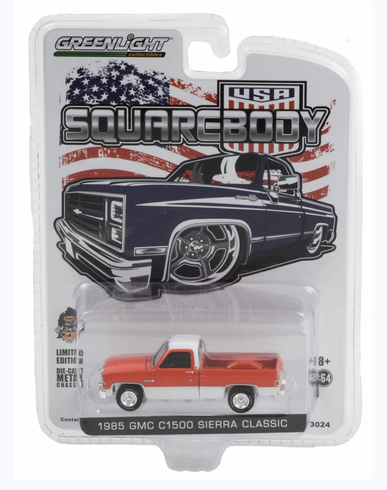 Greenlight Squarebody USA Exclusives 1985 GMC C1500 Sierra Classic Red White 1:64