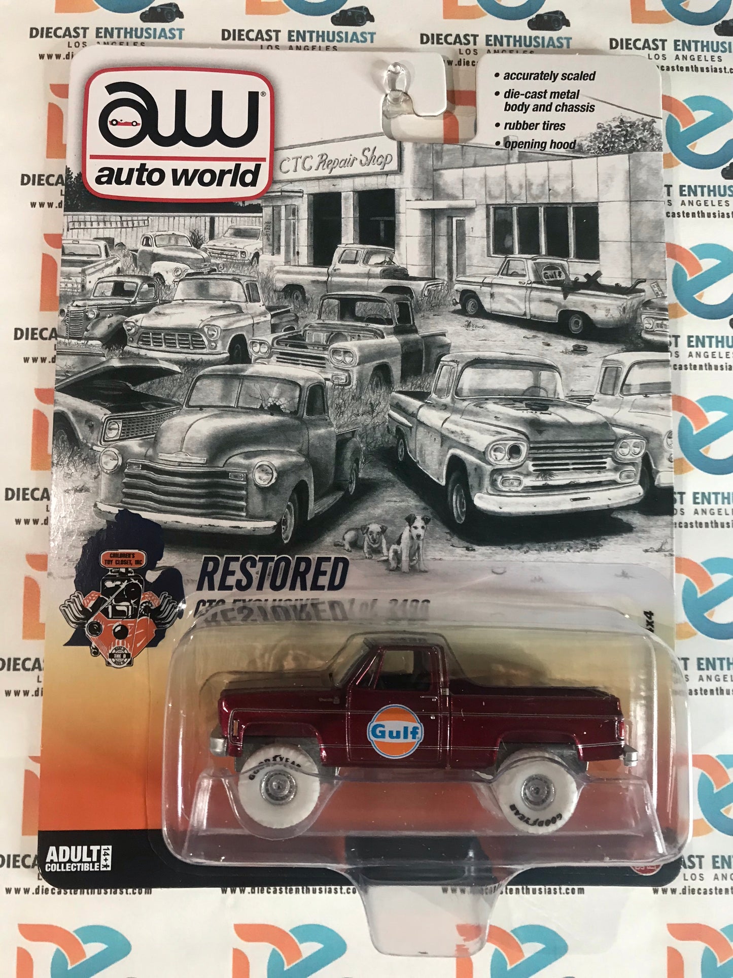 CHASE ULTRA RED Auto World CTC Exclusives 1978 Chevy K10 Pickup 4x4 Gulf Restored Navy Blue 1:64