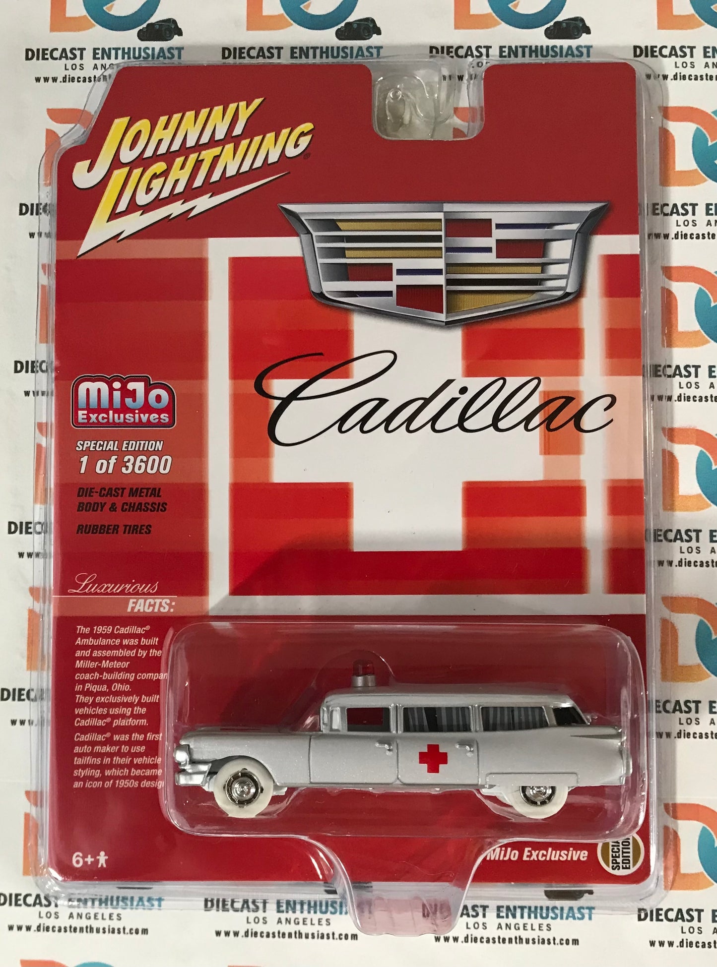 CHASE WHITE LIGHTNING Johnny Lightning Mijo Exclusives 1959 Cadillac Hearse Ambulance 1:64