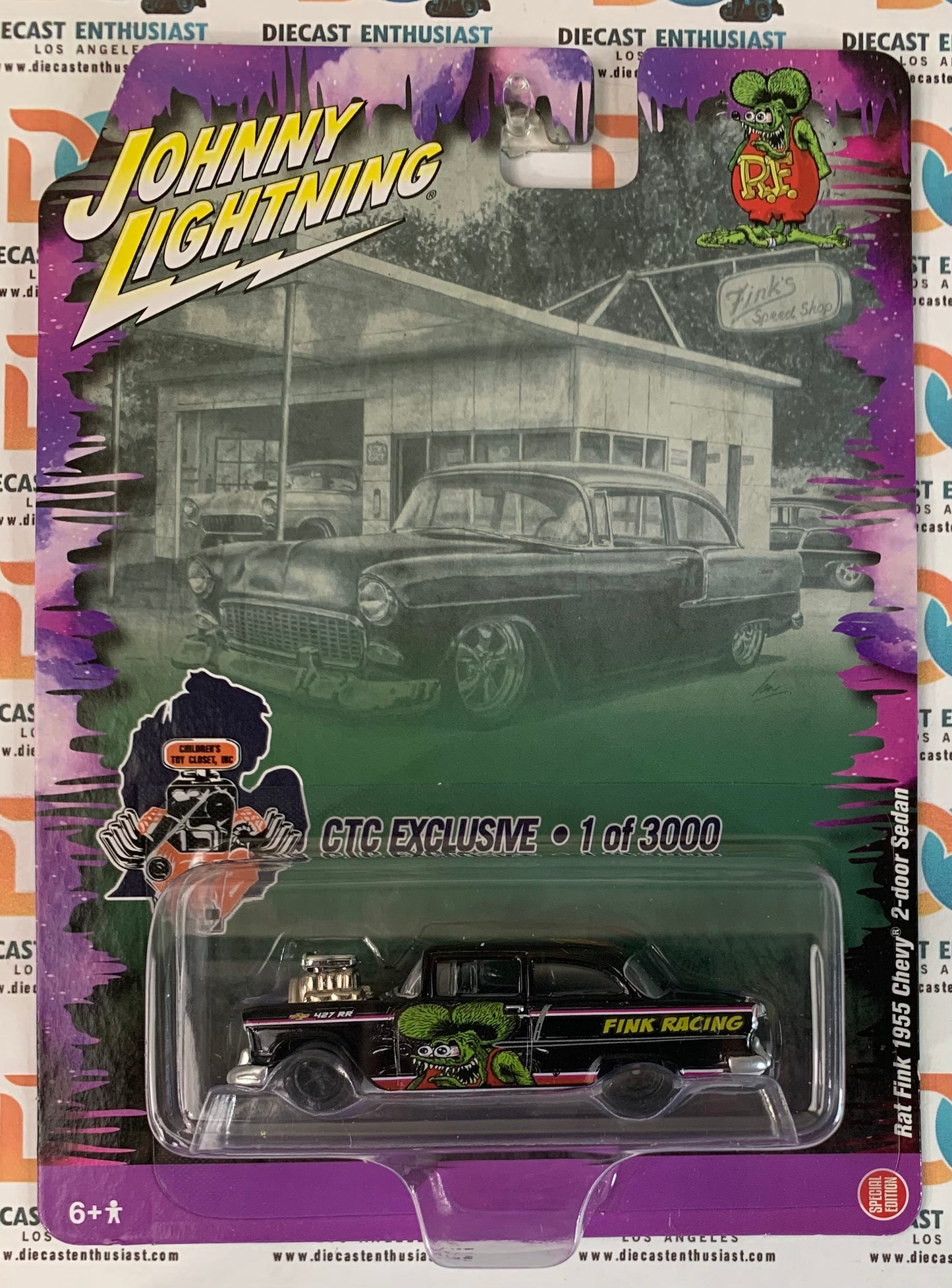 CHASE Johnny Lightning Exclusives Rat Fink 1955 Chevy 2 Door Sedan Black 1:64