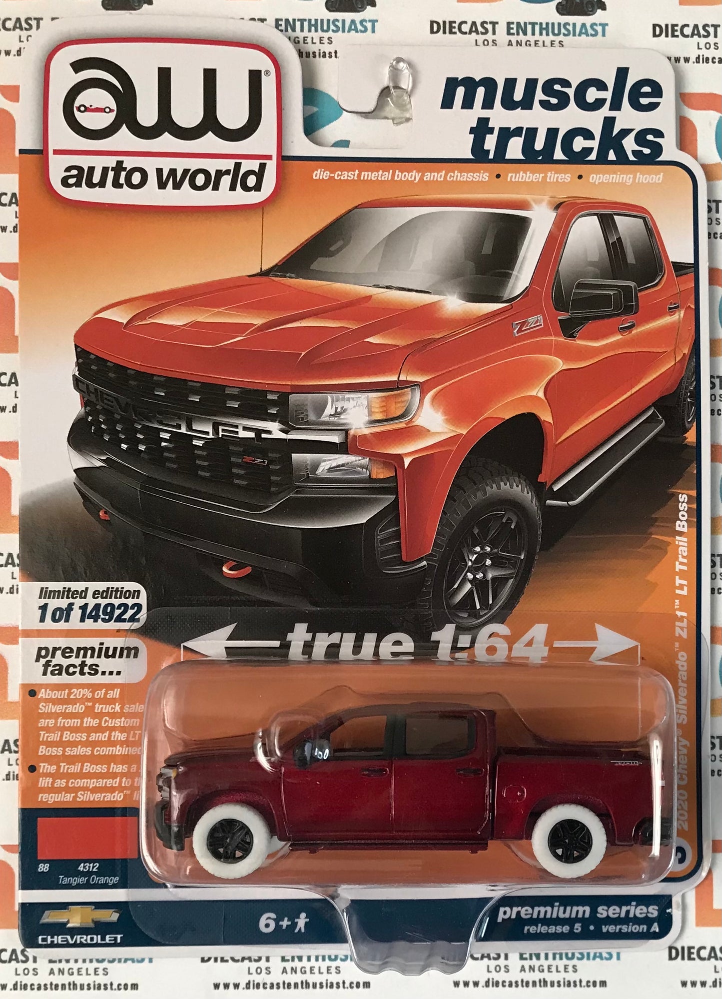 CHASE Auto World 2020 Chevy Silverado ZL1 LT Trail Boss Tangier Orange 1:64