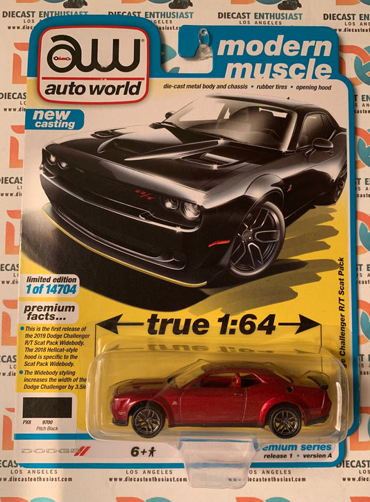 CHASE ULTRA RED Auto World 2019 Dodge Challenger R/T Scat Pack Black 1:64