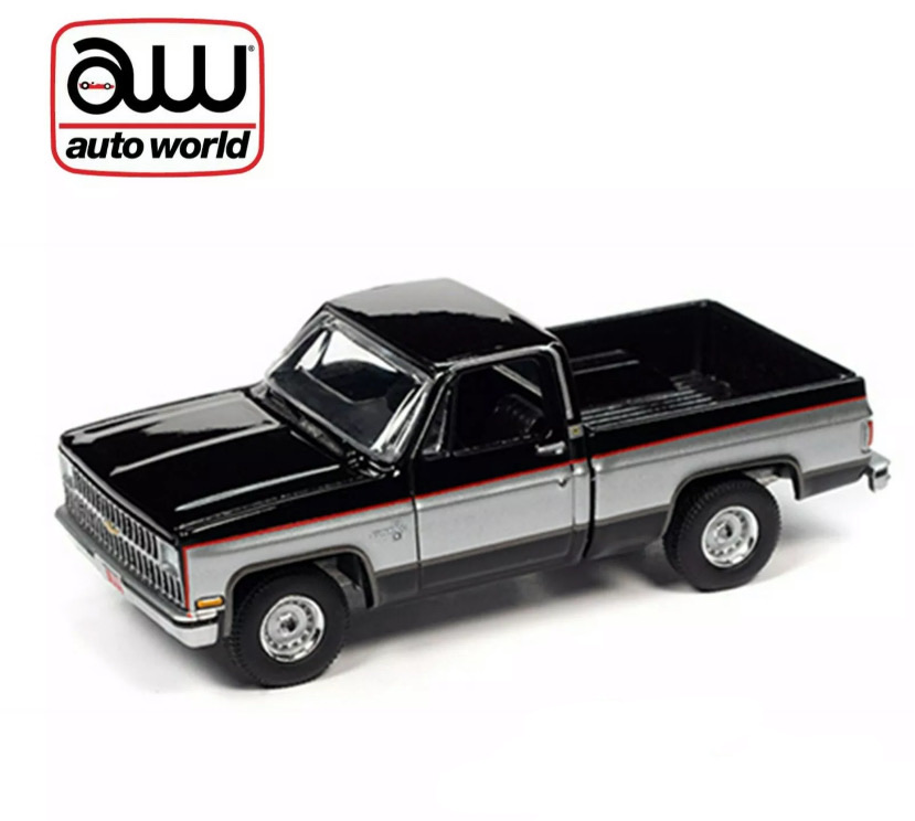 Auto World Muscle Trucks 1981 Chevy Silverado10 Fleetside Midnight Black Silver 1:64