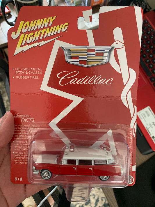 BAD CARD Johnny Lightning 1959 Cadillac Ambulance Hearse 1:64
