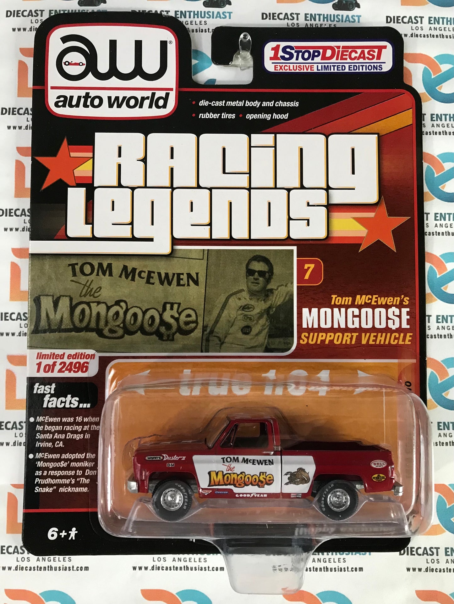 Auto World 1StopDiecast Exclusives Racing Legends Tom McEwen Mongoose 1973 Chevrolet Cheyenne C10 Red 1:64