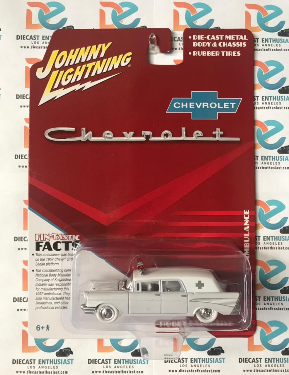 CHASE WHITE LIGHTNING Johnny Lightning 1957 Chevy Ambulance Hearse Red 1:64