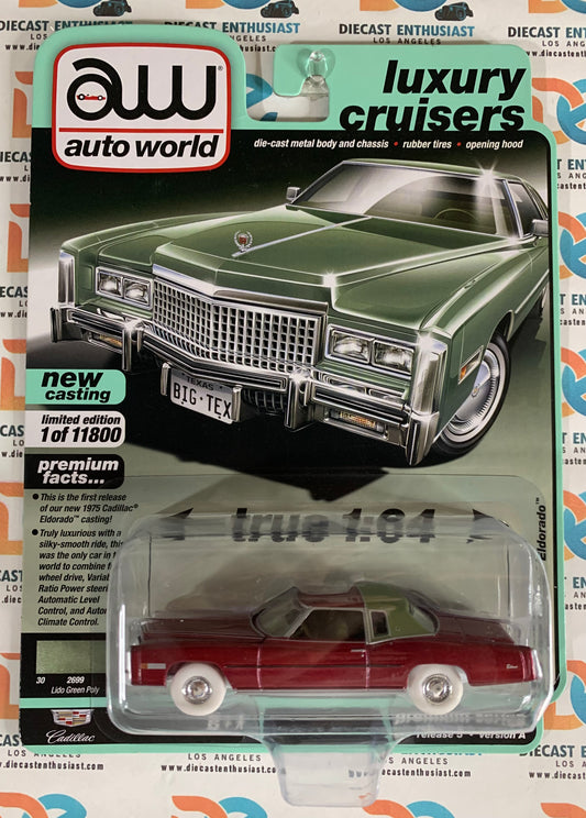 BUMPED BUBBLE CHASE ULTRA RED Auto World 1975 Cadillac Eldorado Green 1:64