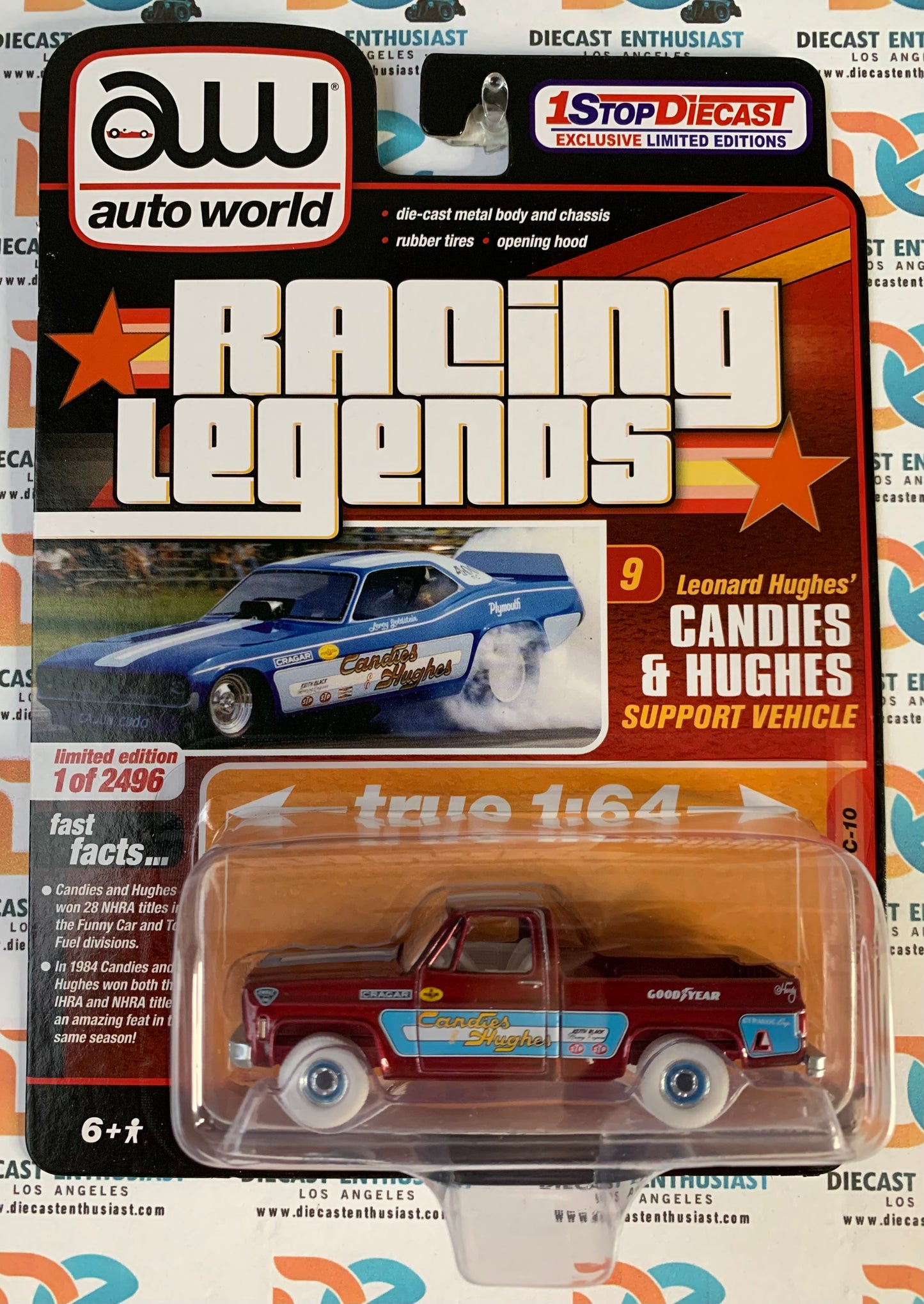 CHASE ULTRA RED Auto World Racing Legends Exclusives Candies & Hughes 1973 Chevrolet C10 1:64