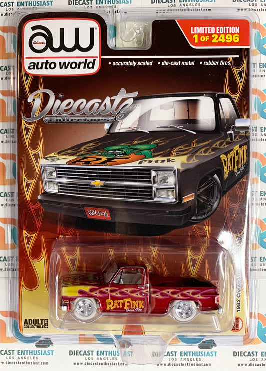 CHASE ULTRA RED Auto World Diecastz Exclusives 1983 Chevrolet Silverado Rat Fink Black 1:64