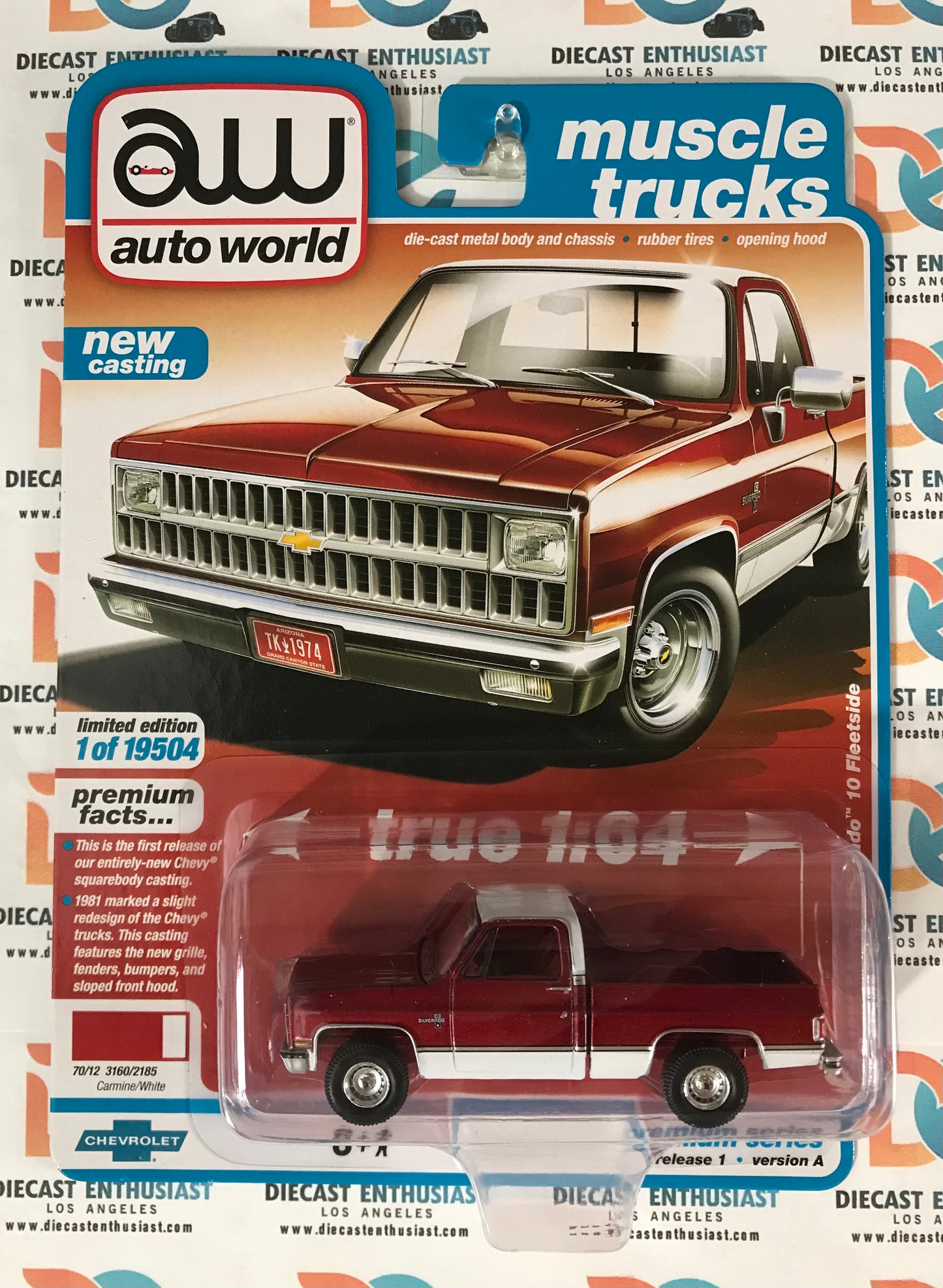 CHASE ULTRA RED Auto World 1981 Chevy Silverado 10 Fleetside 1:64