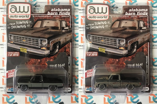 Auto World Alabama Barn Finds Exclusives 1975 Chevy Silverado Fleetside Pair Clean & Rusty Version 1:64