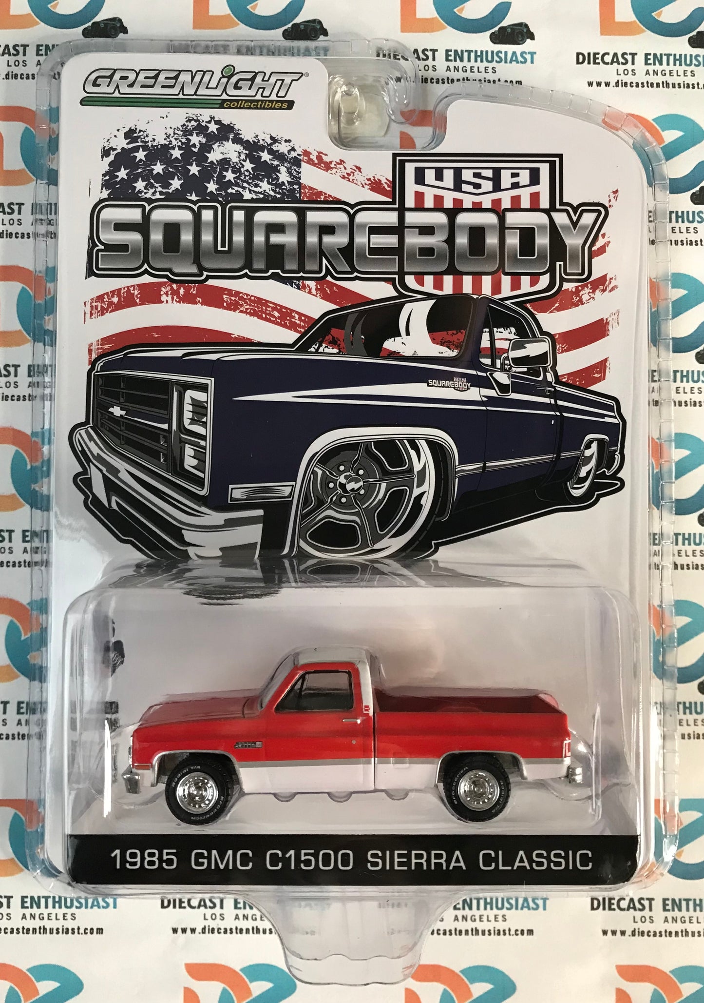 Greenlight Squarebody USA Exclusives 1985 GMC C1500 Sierra Classic Red White 1:64