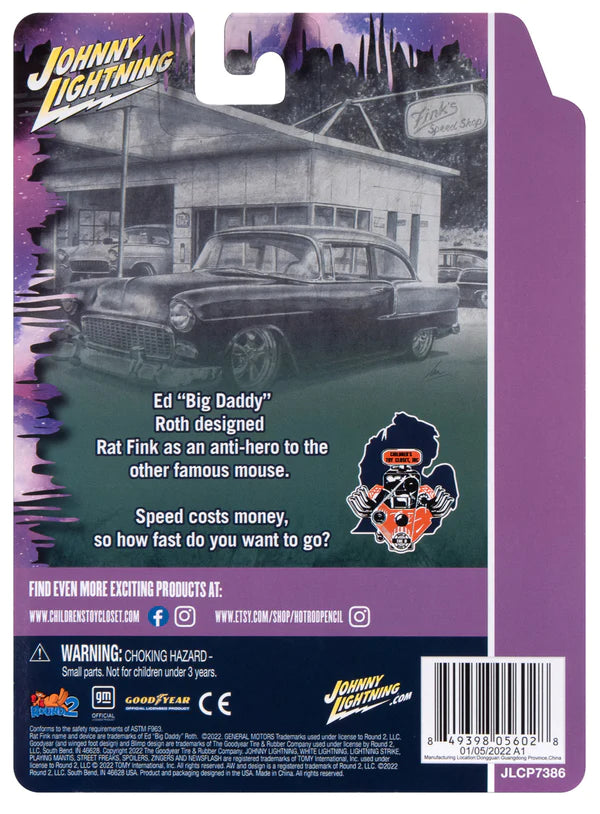 Johnny Lightning Exclusives Rat Fink 1955 Chevy 2 Door Sedan Black 1:64