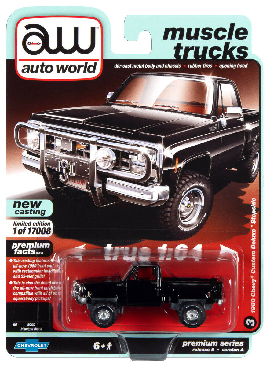 Auto World Muscle Trucks 1980 Chevrolet Custom Deluxe 10 Stepside Black 1:64