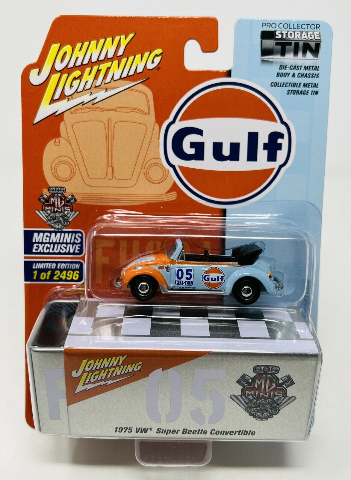 Johnny Lightning Exclusives Storage Tin Gulf 1975 VW Super Beetle